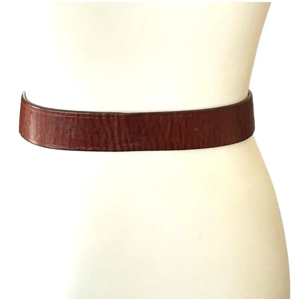 Vintage 70s Dark Brown Leather Belt Silver Tone Buckle